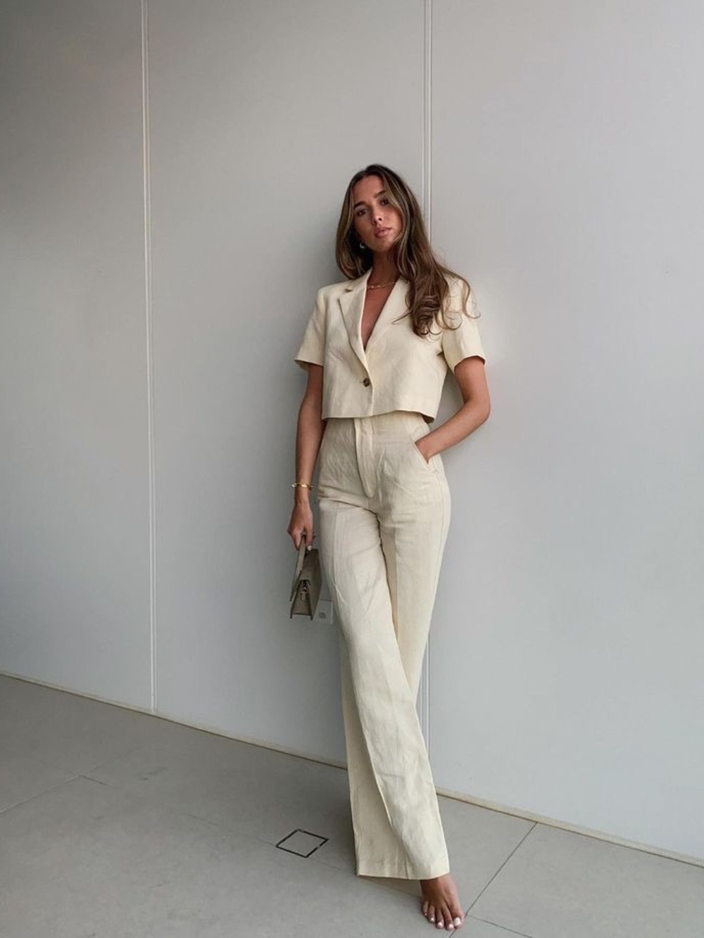Zara linen button up blouse and trousers set